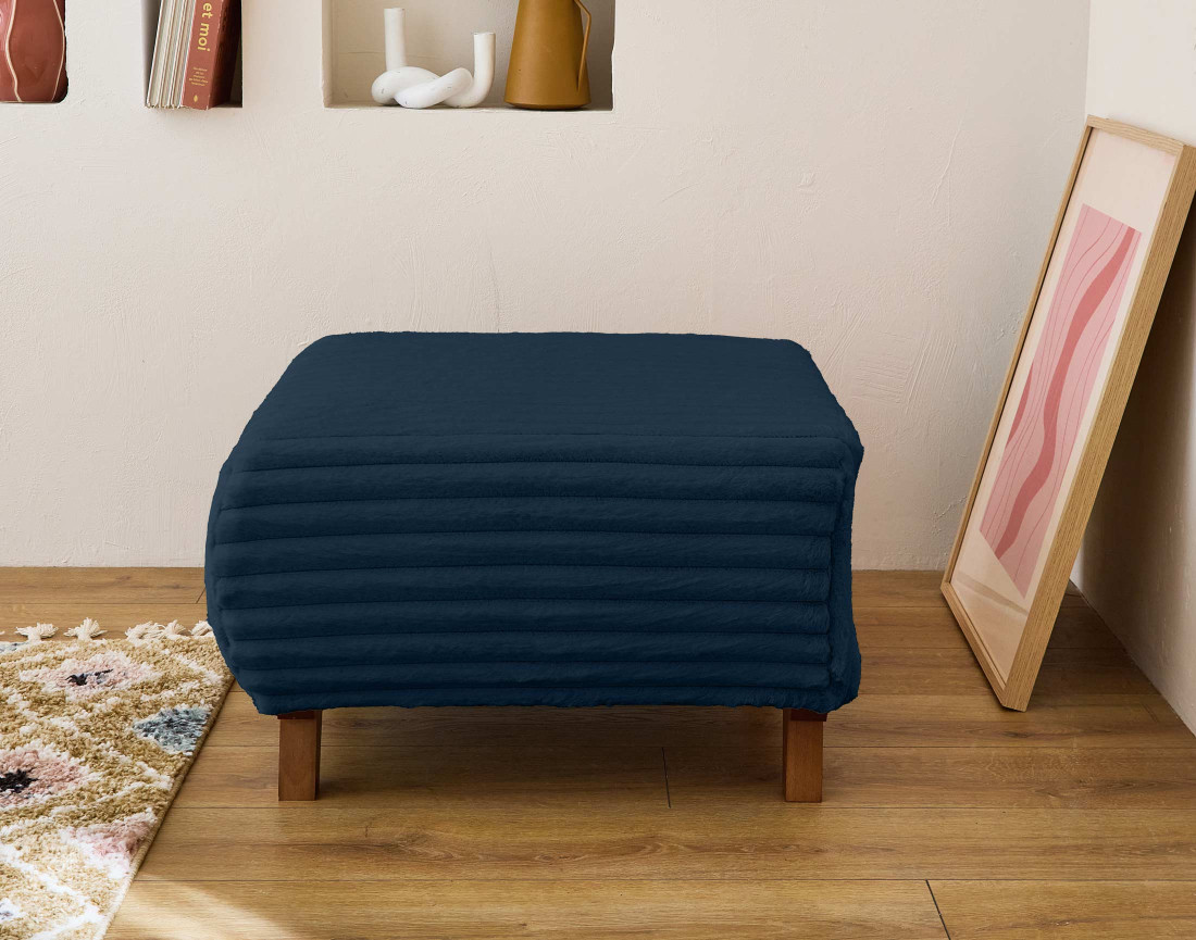 Pouf modulable 65 cm en fausse fourrure côtelée Cristal