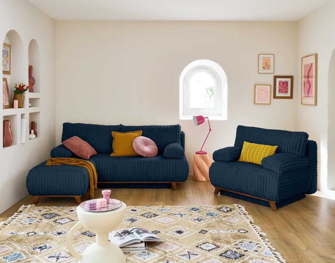 Pouf modulable 65 cm en fausse fourrure côtelée Cristal