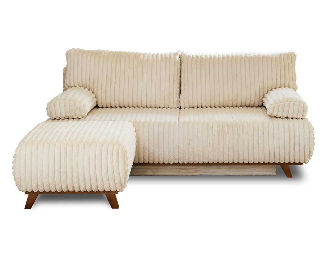 Canapé 3 places convertible avec coffre et pouf en fausse fourrure côtelée Cristal