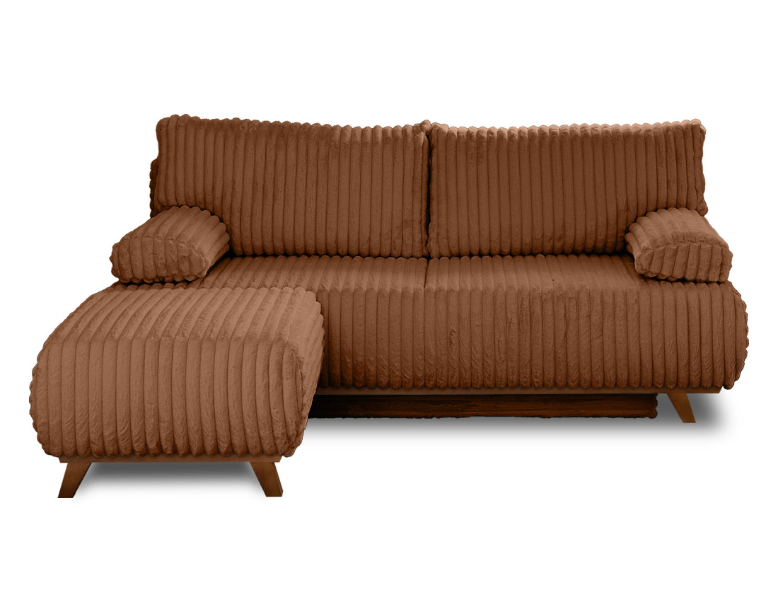 Canapé 3 places convertible avec coffre et pouf en fausse fourrure côtelée Cristal