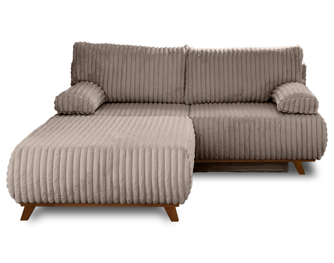 Canapé 3 places convertible avec coffre et grand pouf en fausse fourrure côtelée Cristal