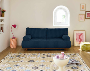 Canapé 3 places convertible avec grand pouf incurvé Cristal - Best Mobilier