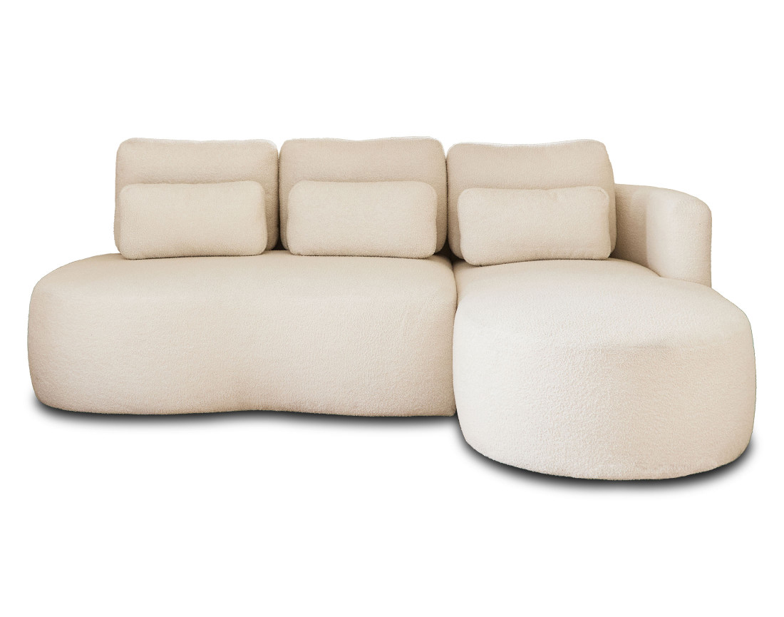 Canapé d'angle droit 4 places convertible avec coffre en tissu bouclette Mahina