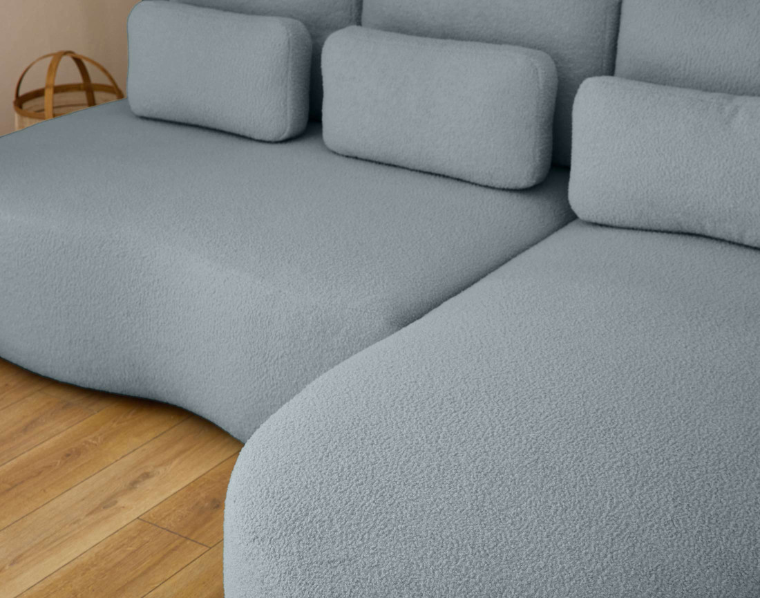 Canapé d'angle droit 4 places convertible avec coffre en tissu bouclette Mahina