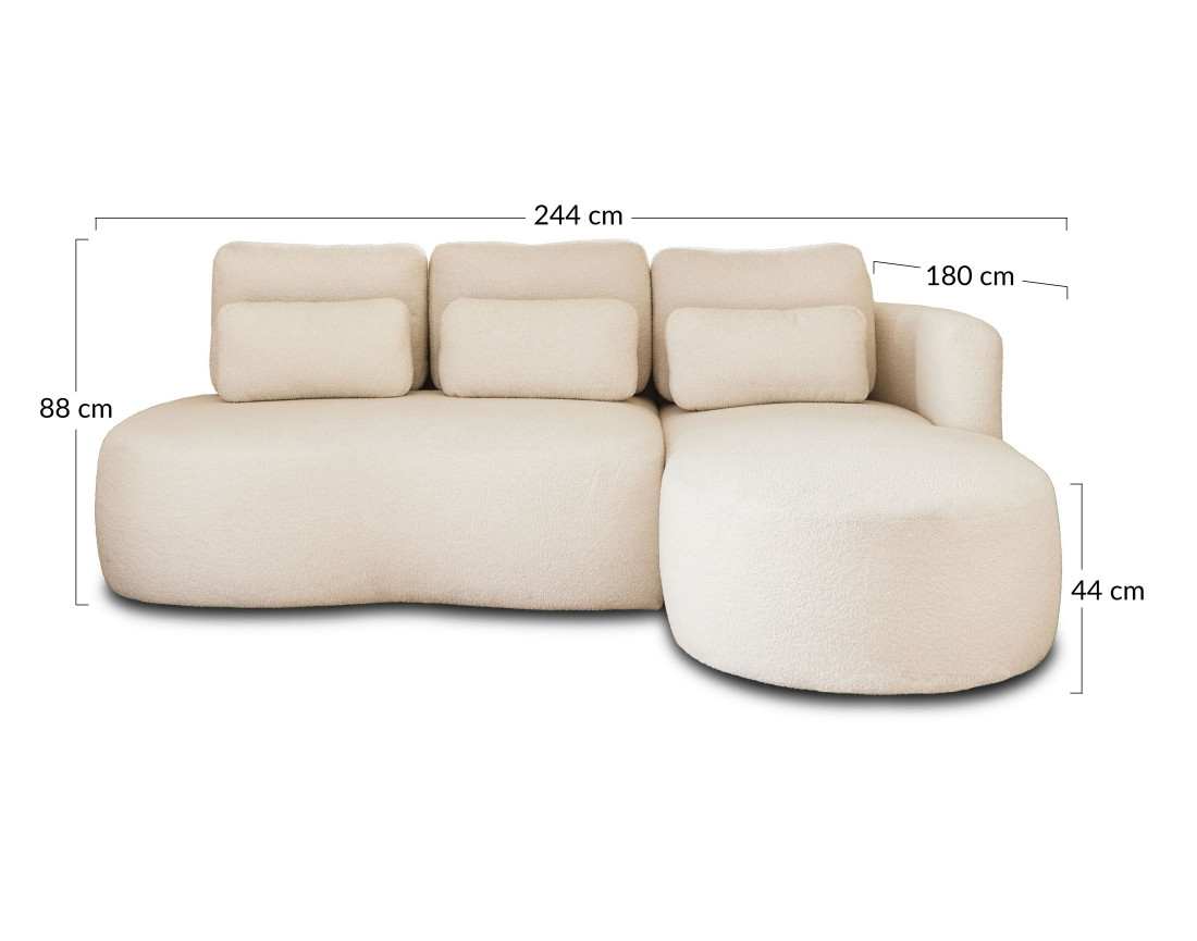 Canapé d'angle droit 4 places convertible avec coffre en tissu bouclette Mahina