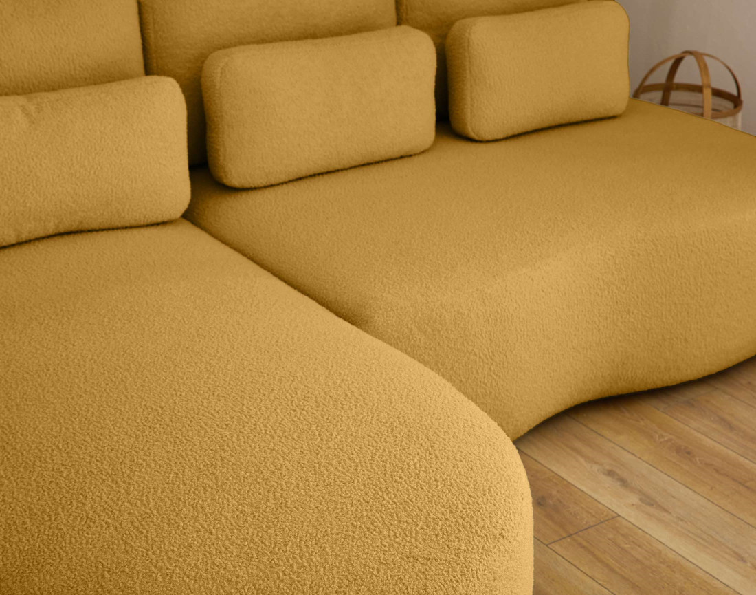 Canapé d'angle gauche 4 places convertible avec coffre en tissu bouclette Mahina