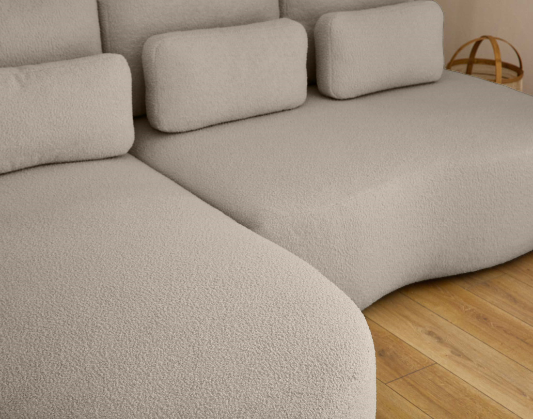 Canapé d'angle gauche 4 places convertible avec coffre en tissu bouclette Mahina