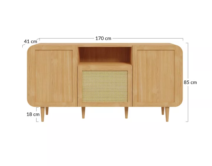 Buffet bas bois et cannage 160 cm Mathilde