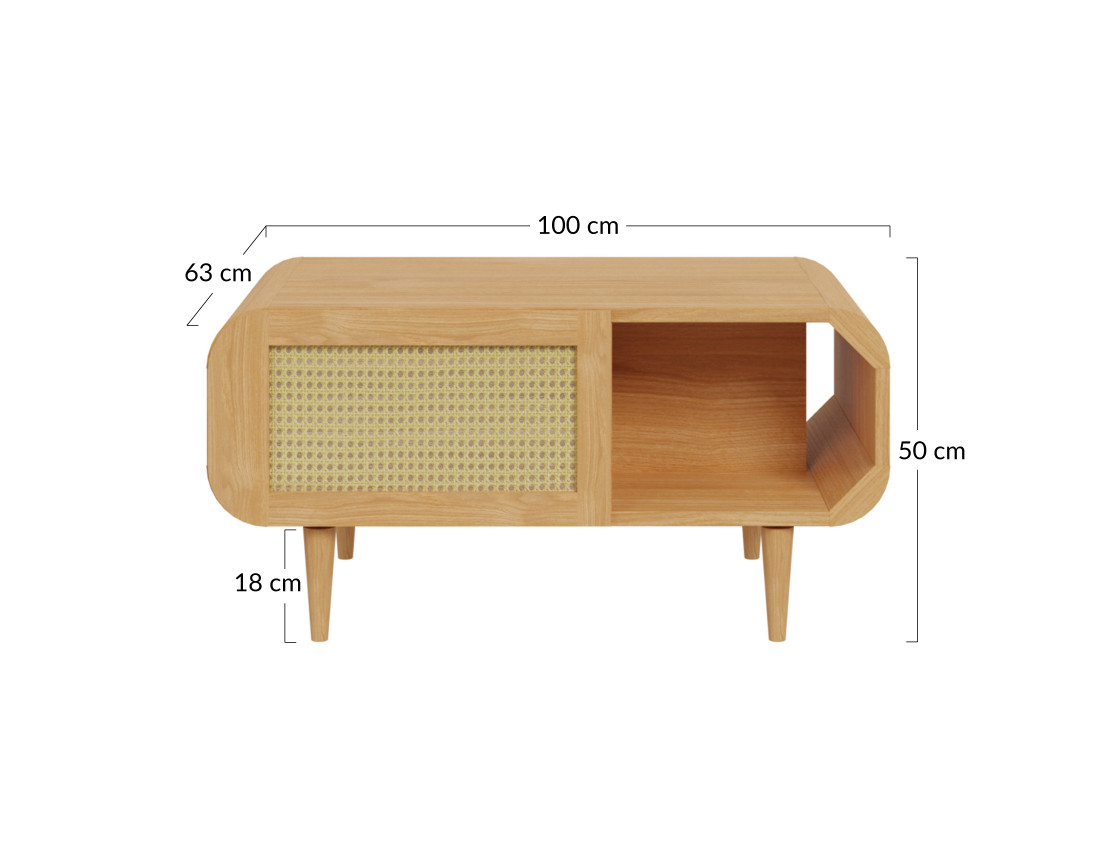 Table basse bois et cannage 100 cm Mathilde