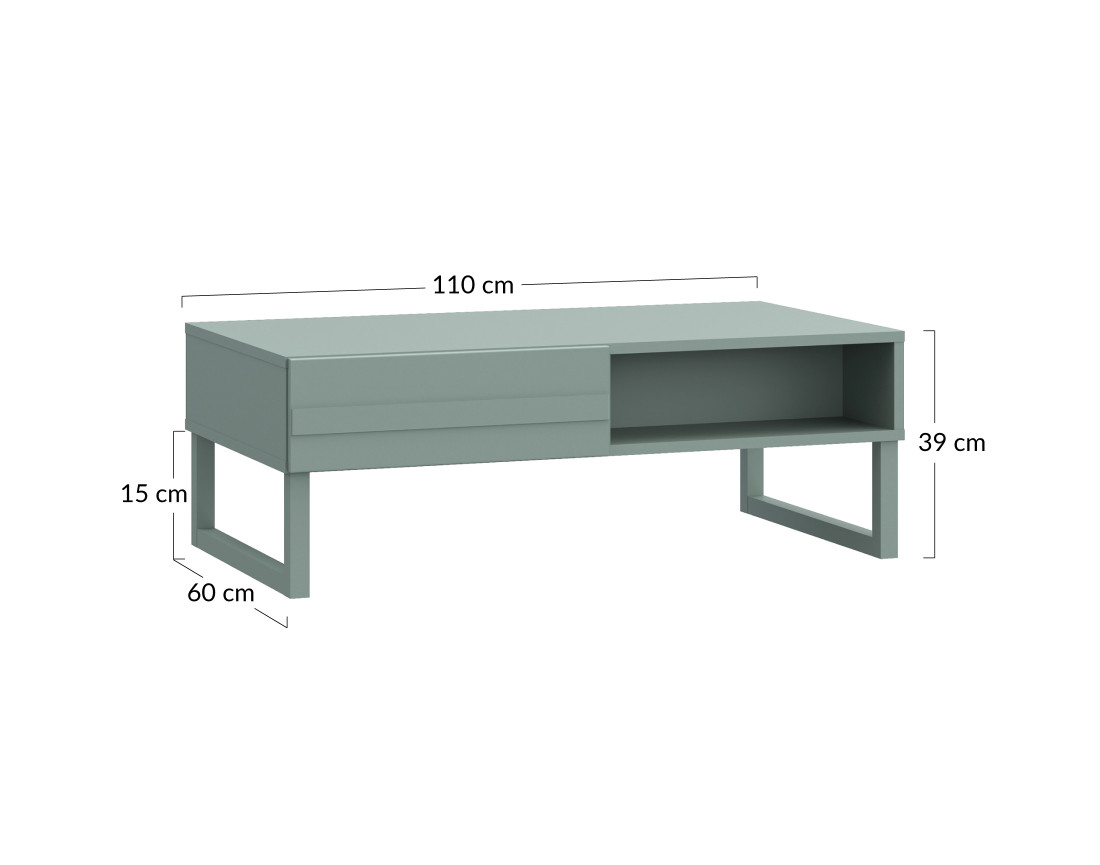 Table basse vert sauge 1 niche 110 cm Sofia