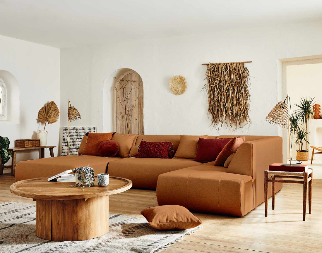 Canapé modulable panoramique d'angle droit 7 places - en tissu -Onyx