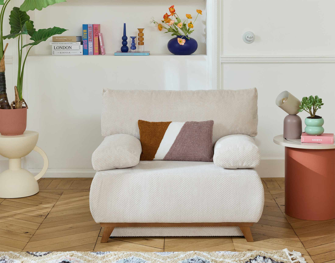 Fauteuil convertible avec coffre en velours texturé Cristal