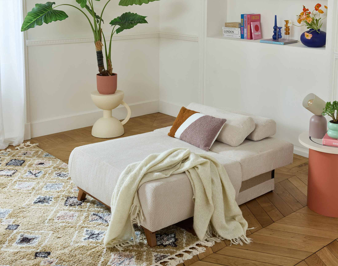 Fauteuil convertible avec coffre en velours texturé Cristal