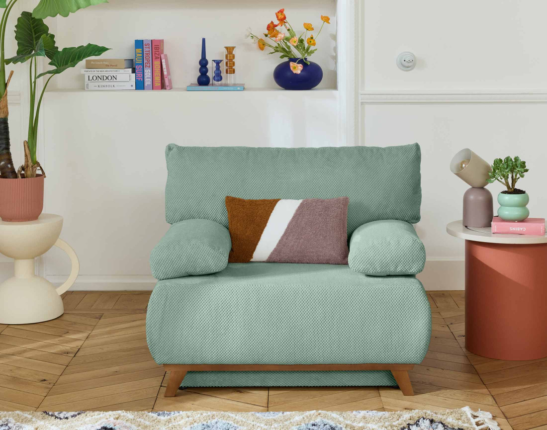 Fauteuil convertible avec coffre en velours texturé Cristal