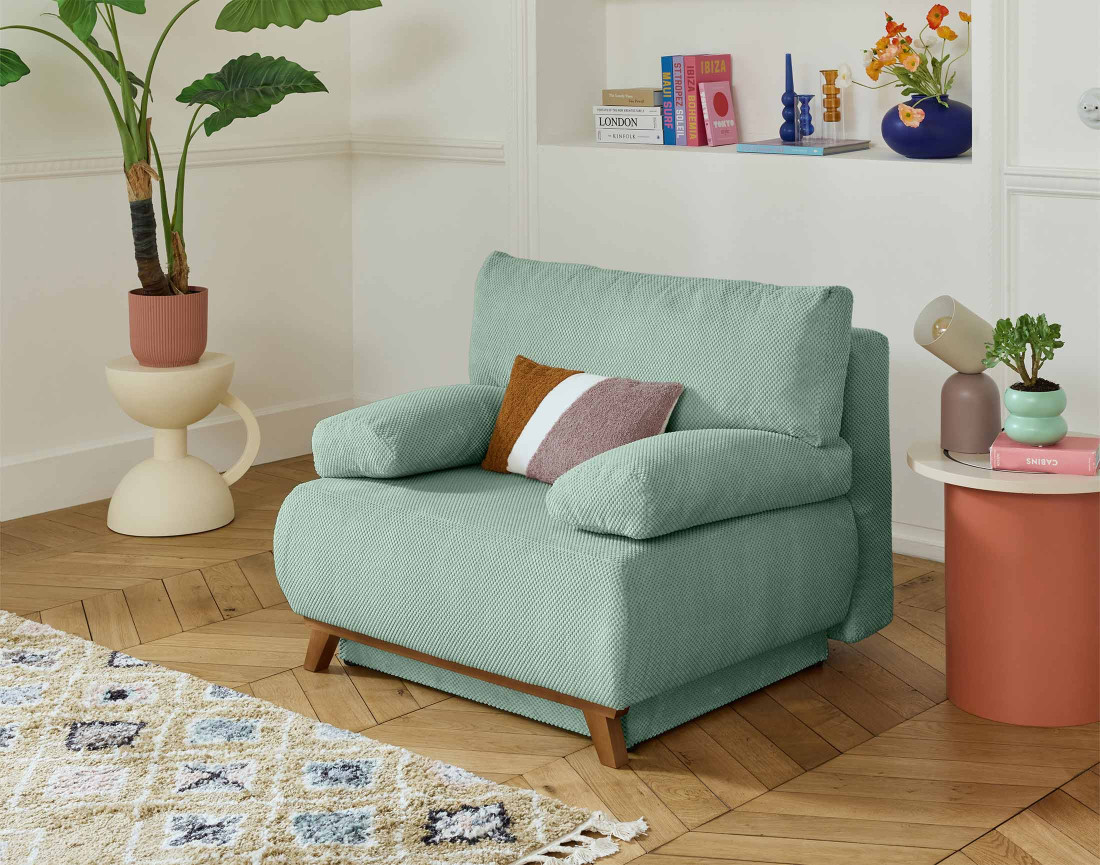 Fauteuil convertible avec coffre en velours texturé Cristal