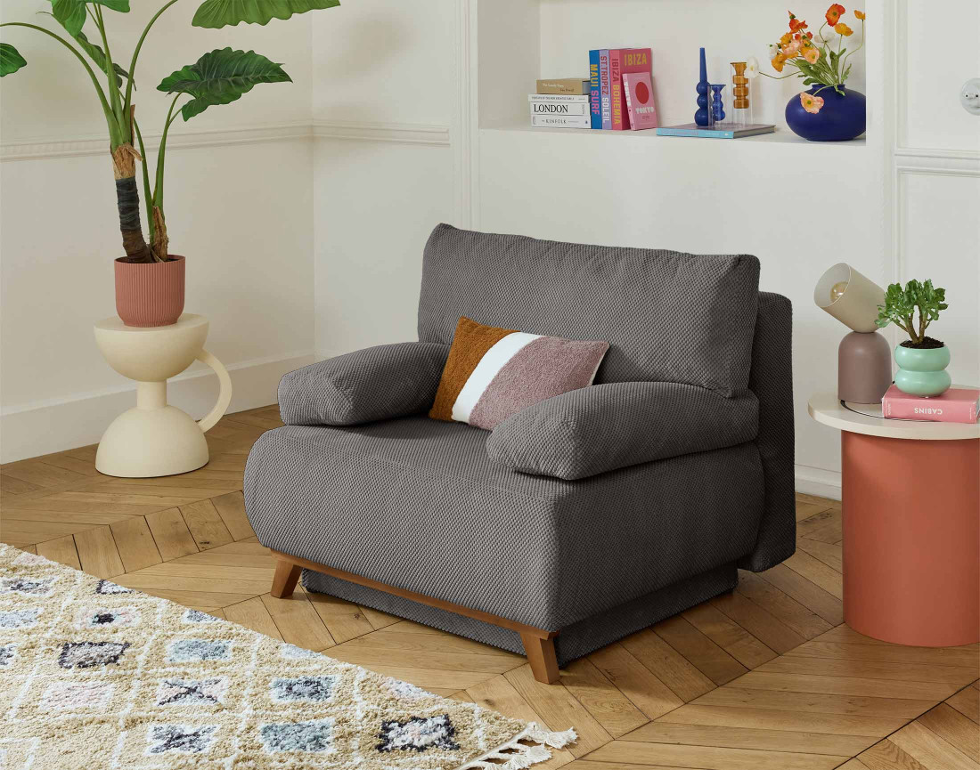 Fauteuil convertible avec coffre en velours texturé Cristal