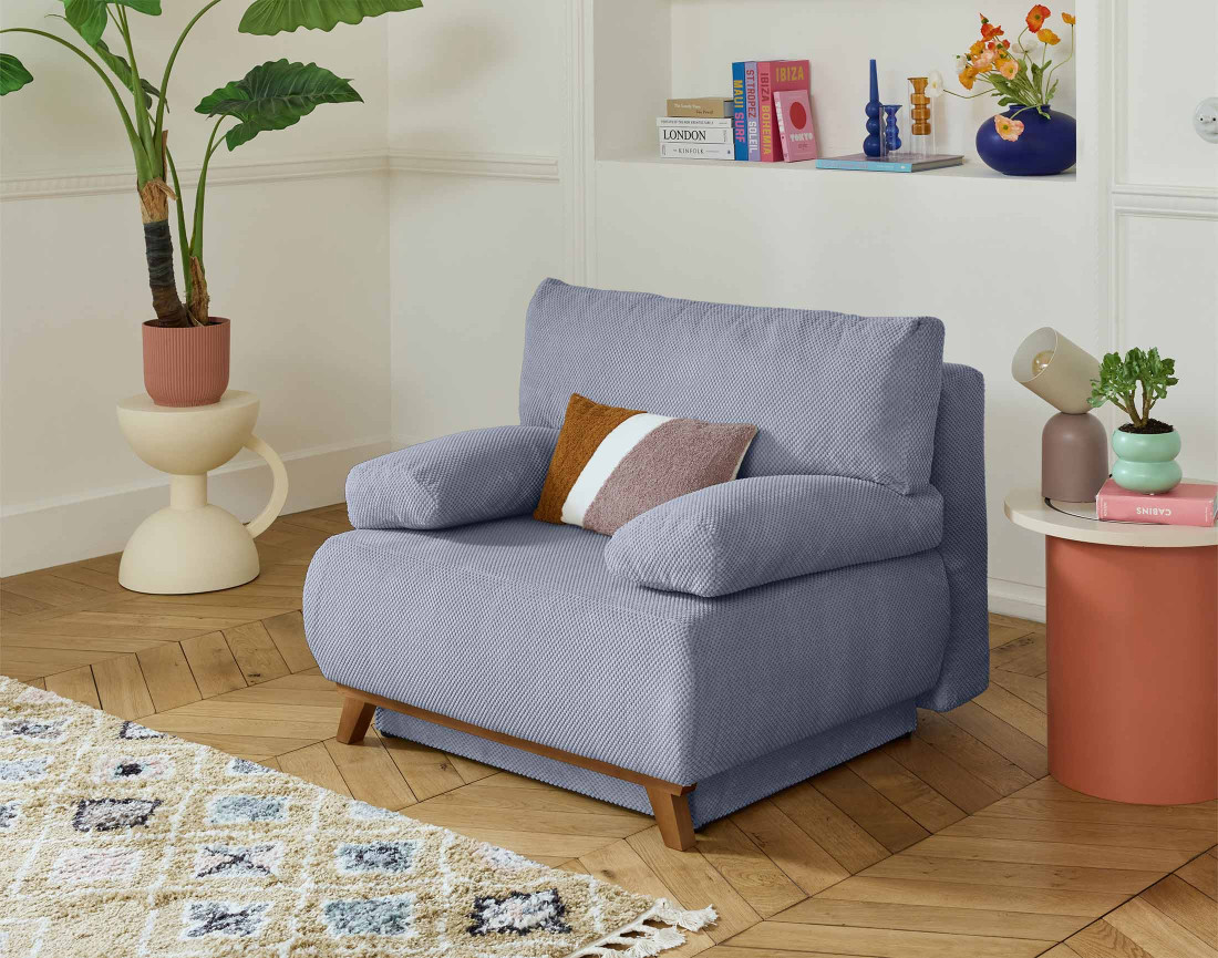 Fauteuil convertible avec coffre en velours texturé Cristal