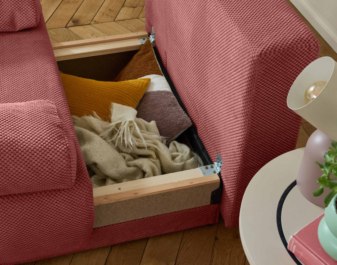 Fauteuil convertible avec coffre en velours texturé Cristal