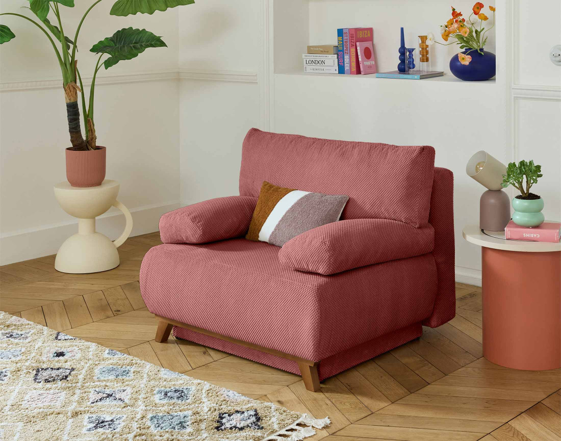 Fauteuil convertible avec coffre en velours texturé Cristal