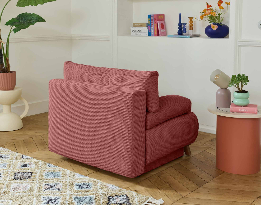 Fauteuil convertible avec coffre en velours texturé Cristal