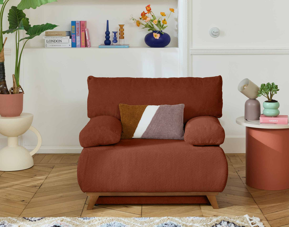 Fauteuil convertible avec coffre en velours texturé Cristal