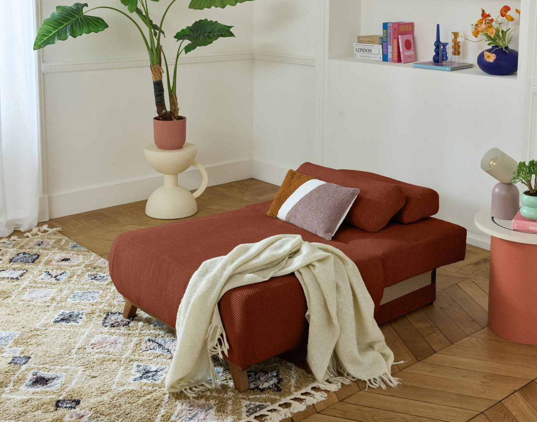 Fauteuil convertible avec coffre en velours texturé Cristal