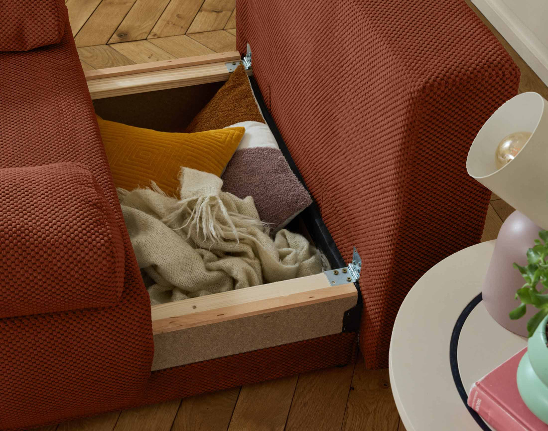 Fauteuil convertible avec coffre en velours texturé Cristal