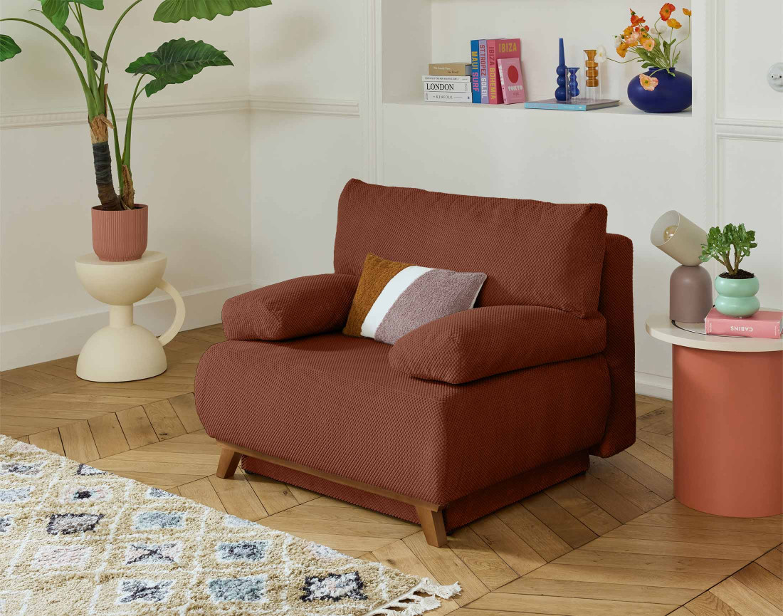 Fauteuil convertible avec coffre en velours texturé Cristal