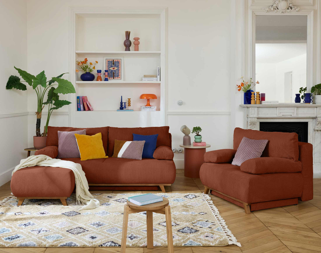Fauteuil convertible avec coffre en velours texturé Cristal