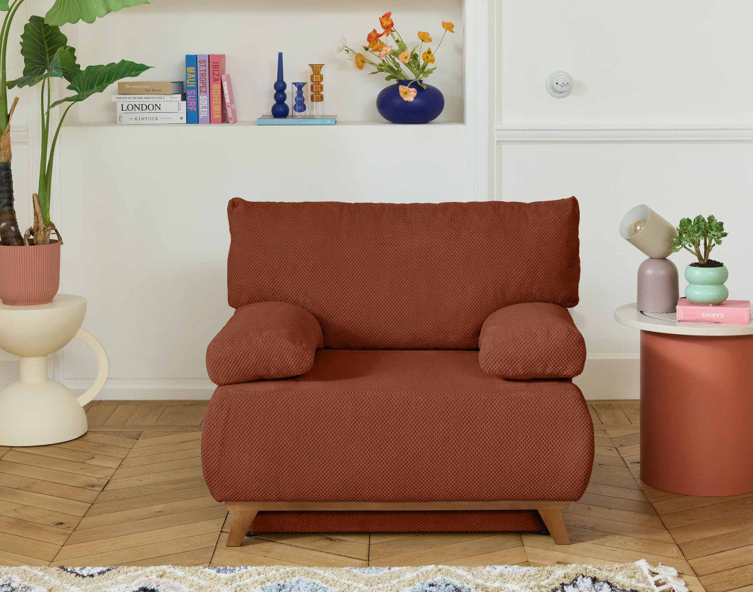 Fauteuil convertible avec coffre en velours texturé Cristal