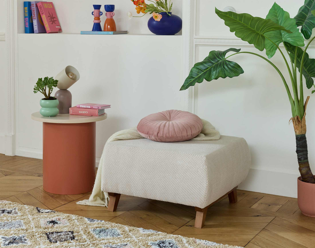 Pouf modulable 65 cm en velours texturé Cristal