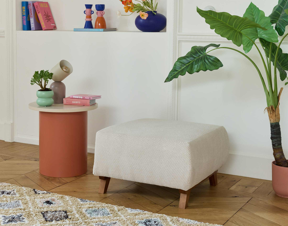 Pouf modulable 65 cm en velours texturé Cristal