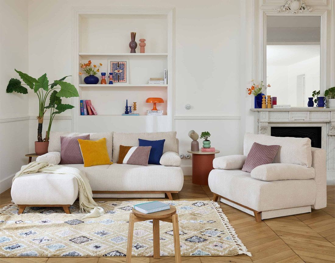 Pouf modulable 65 cm en velours texturé Cristal