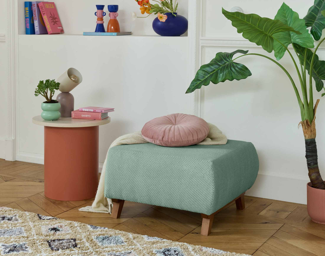 Pouf modulable 65 cm en velours texturé Cristal