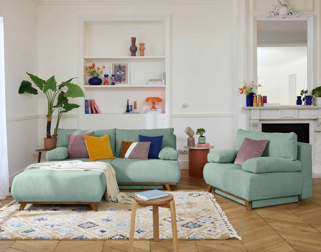 Pouf 95 cm en velours texturé Cristal