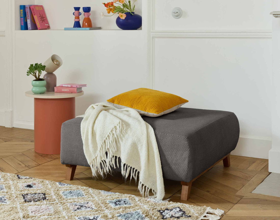 Pouf 95 cm en velours texturé Cristal