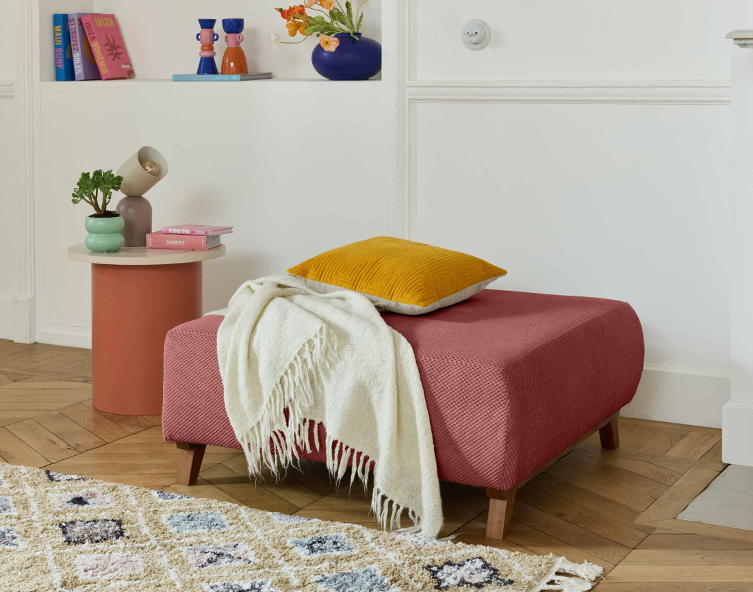 Pouf 95 cm en velours texturé Cristal