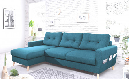 OSLO - Canapé d'angle gauche convertible - Bleu canard - 225x147x86cm - Bobochic OSLO - Canapé d'angle gauche convertible - Bleu canard - 225x147x86cm - Bobochic