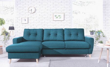 OSLO - Canapé d'angle gauche convertible - Bleu canard - 225x147x86cm - Bobochic OSLO - Canapé d'angle gauche convertible - Bleu canard - 225x147x86cm - Bobochic
