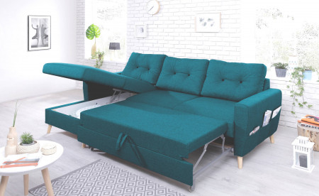 OSLO - Canapé d'angle gauche convertible - Bleu canard - 225x147x86cm - Bobochic OSLO - Canapé d'angle gauche convertible - Bleu canard - 225x147x86cm - Bobochic