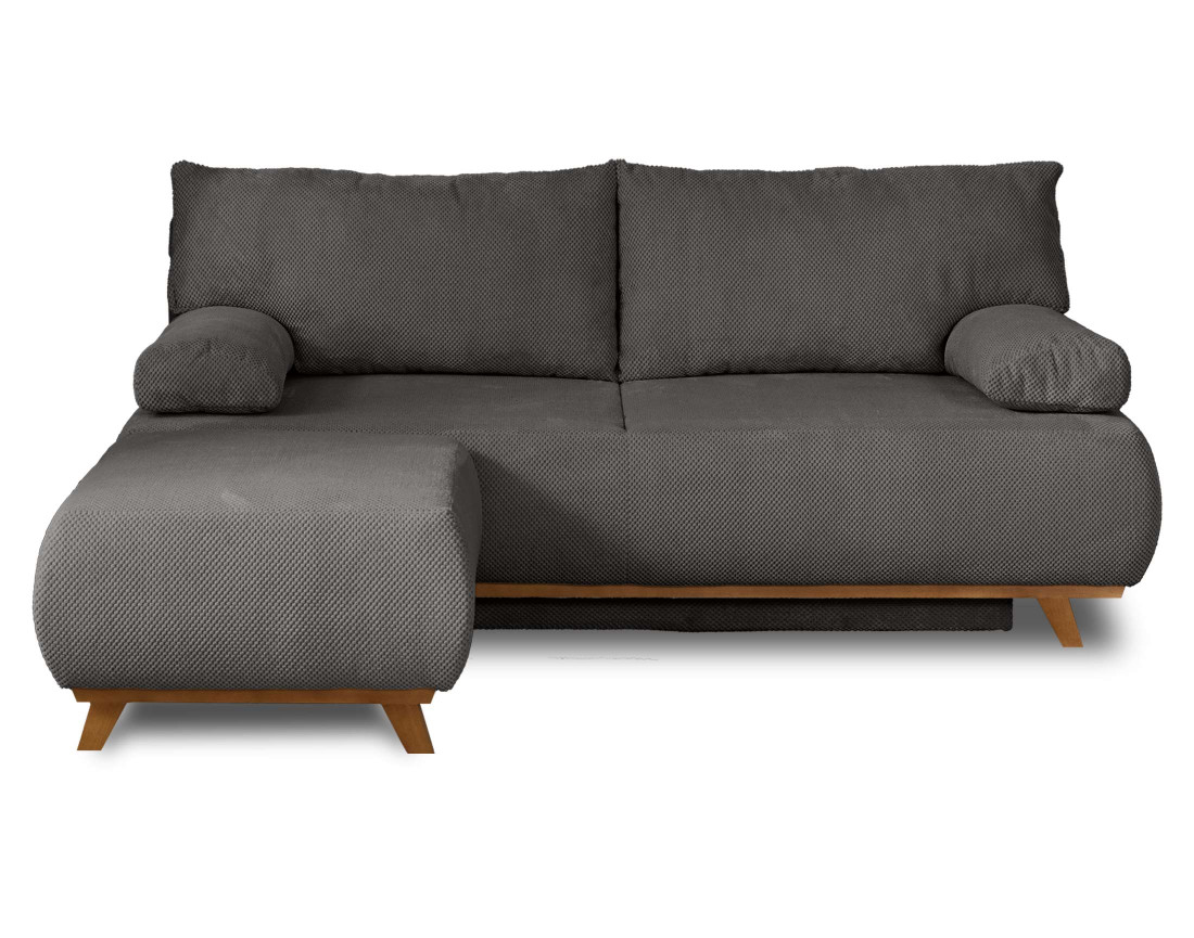 Canapé 3 places convertible avec coffre et pouf en velours texturé Cristal Canapé 3 places convertible avec coffre et pouf en velours texturé Cristal