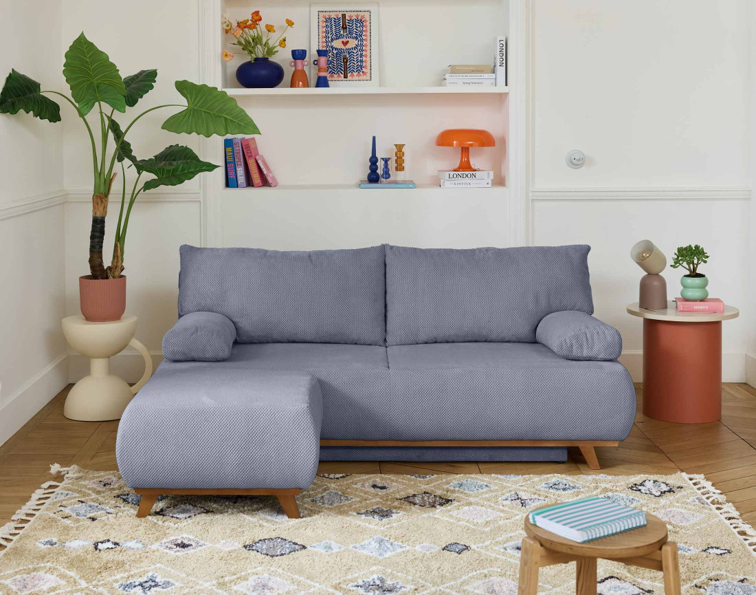Canapé 3 places convertible avec pouf velours Cristal - Best Mobilier