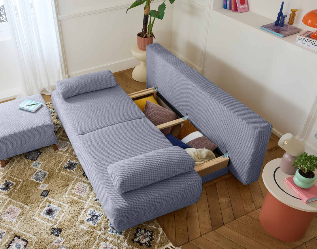 Canapé 3 places convertible avec pouf velours Cristal - Best Mobilier