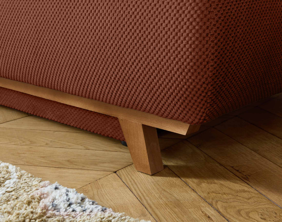 Canapé 3 places convertible avec coffre et pouf en velours texturé Cristal