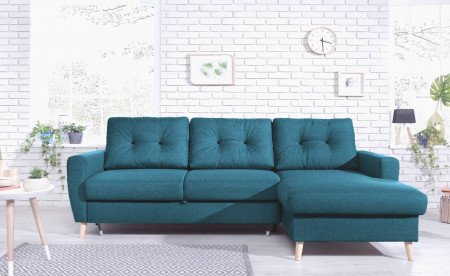 OSLO - Canapé d'angle droit convertible - Bleu canard - 225x147x86cm - Bobochic OSLO - Canapé d'angle droit convertible - Bleu canard - 225x147x86cm - Bobochic