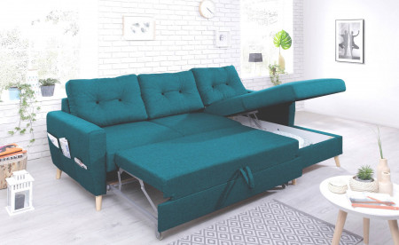 OSLO - Canapé d'angle droit convertible - Bleu canard - 225x147x86cm - Bobochic OSLO - Canapé d'angle droit convertible - Bleu canard - 225x147x86cm - Bobochic