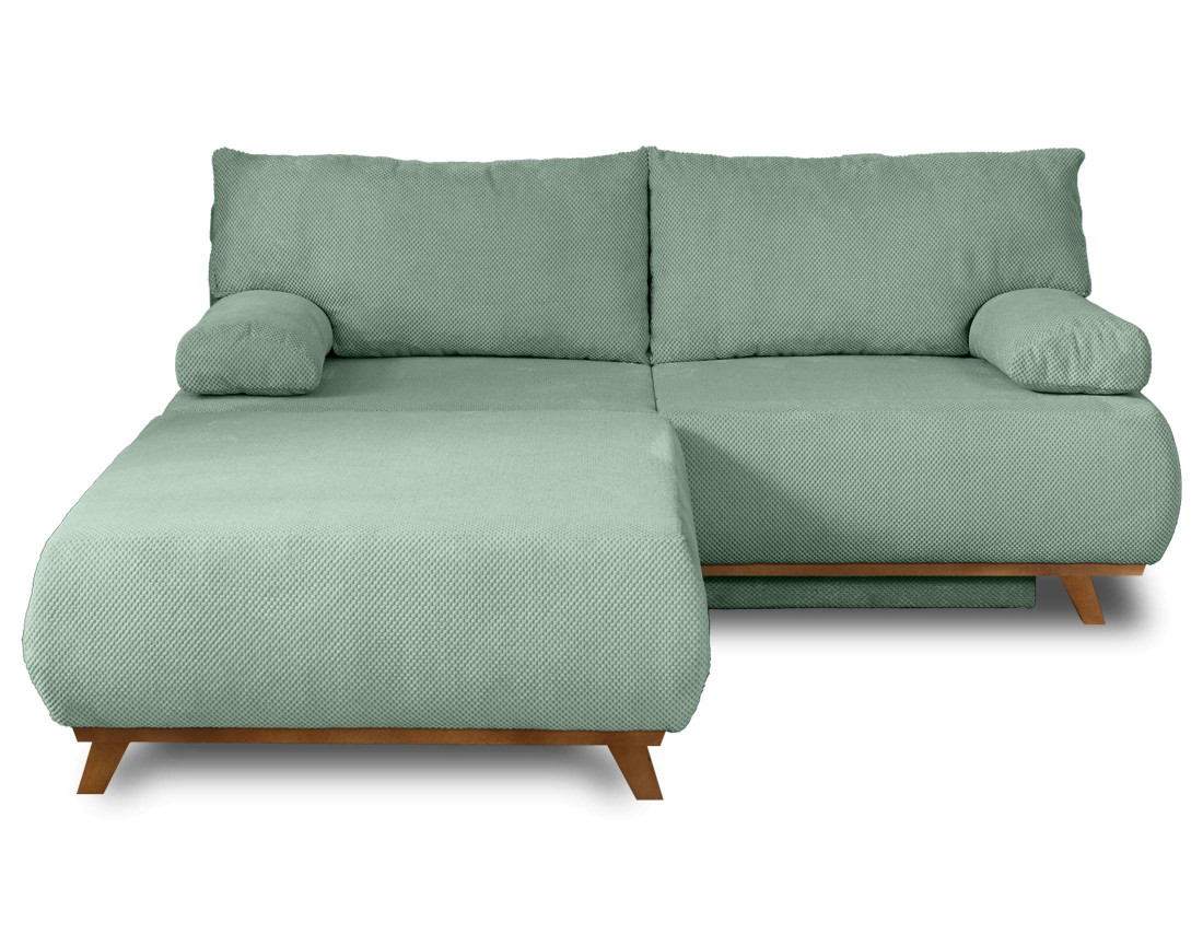 Canapé 3 places convertible avec coffre et grand pouf en velours texturé Cristal