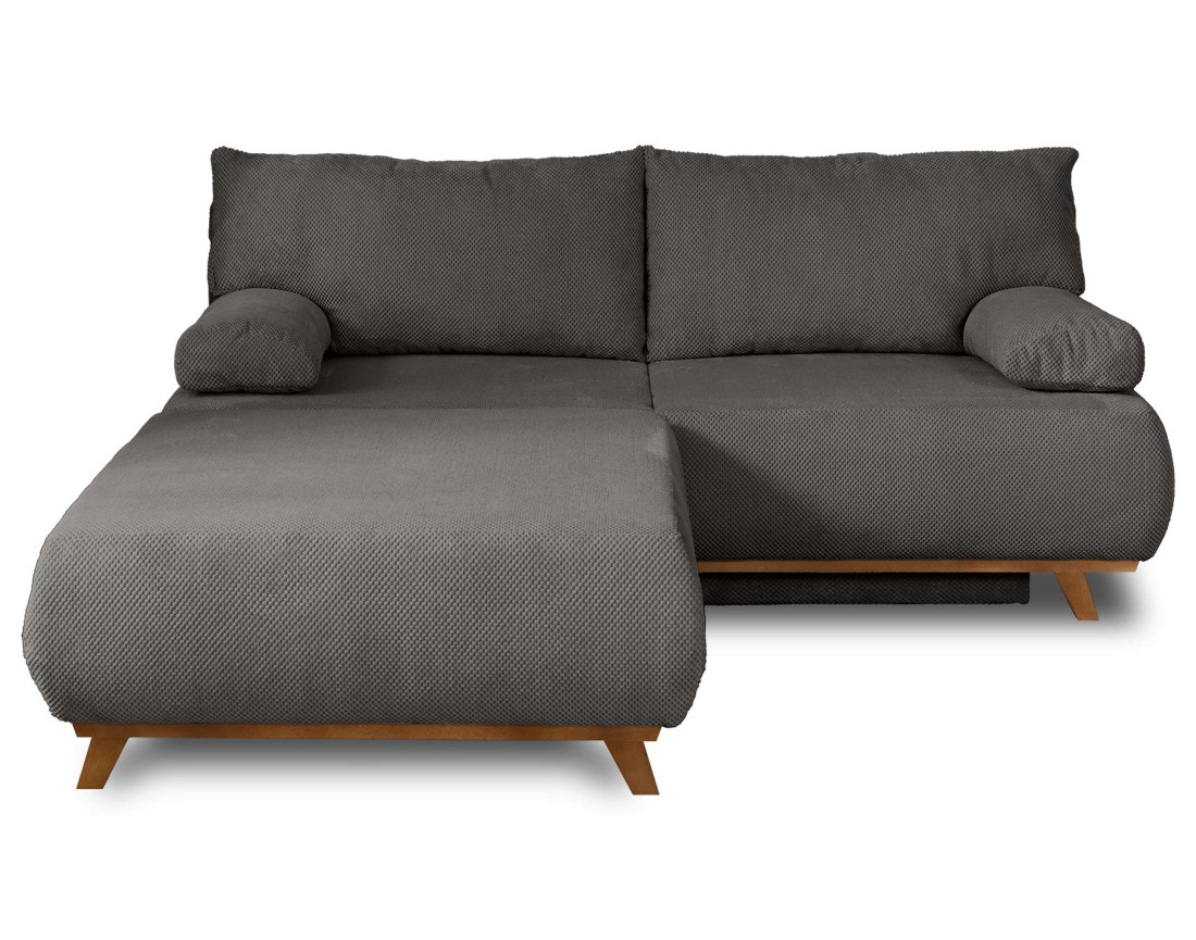 Canapé 3 places convertible avec coffre et grand pouf en velours texturé Cristal Canapé 3 places convertible avec coffre et grand pouf en velours texturé Cristal