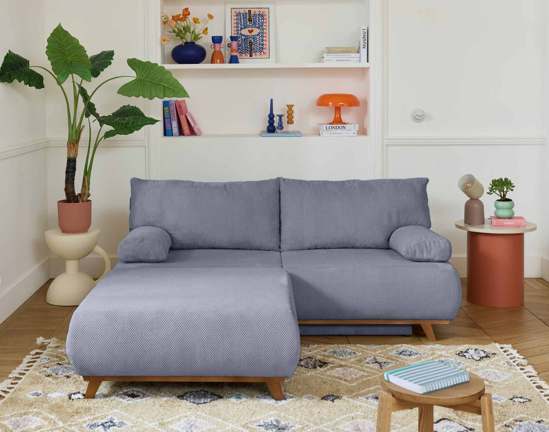 Canapé 3 places convertible avec grand pouf en velours Cristal - Best Mobilier
