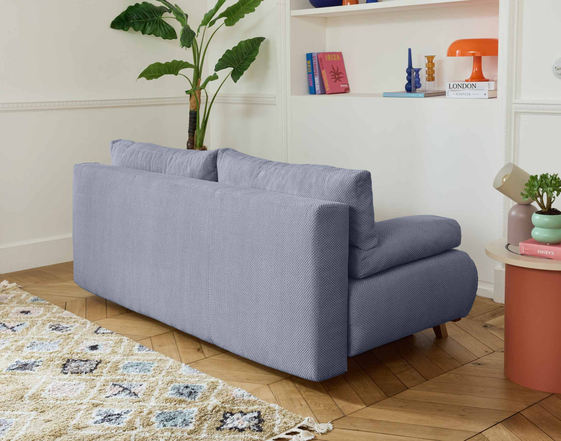 Canapé 3 places convertible avec grand pouf en velours Cristal - Best Mobilier